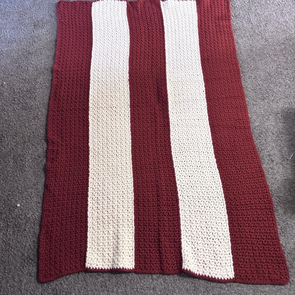 Vintage Granny Handmade Afghan Throw Blanket 70 X42 Burnt Orange/Cream Heavywarm - Picture 4 of 5
